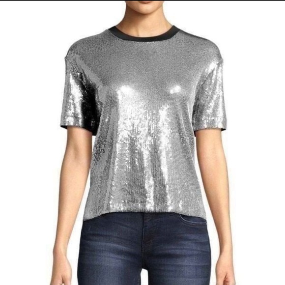 Nicole Miller Artelier Top Tee Size Small GUNMETAL Sequins - Picture 2 of 7